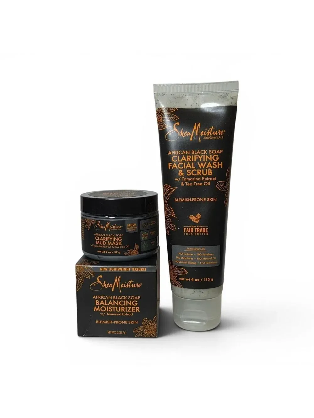 Shea Moisture African Black Soap Moisturizer, Mud Mask Facial Wash & Scrub